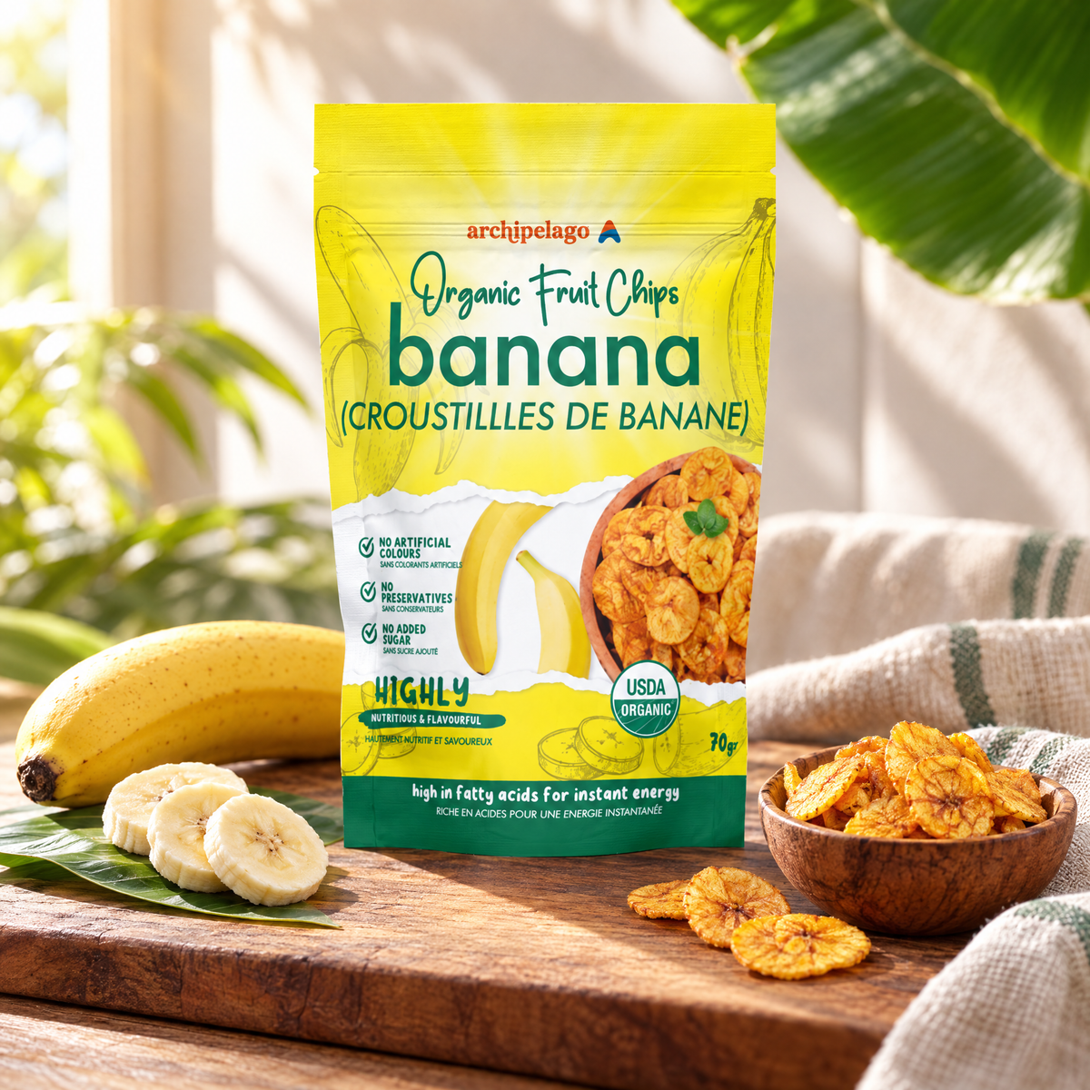Organic Banana Chips, 70 g