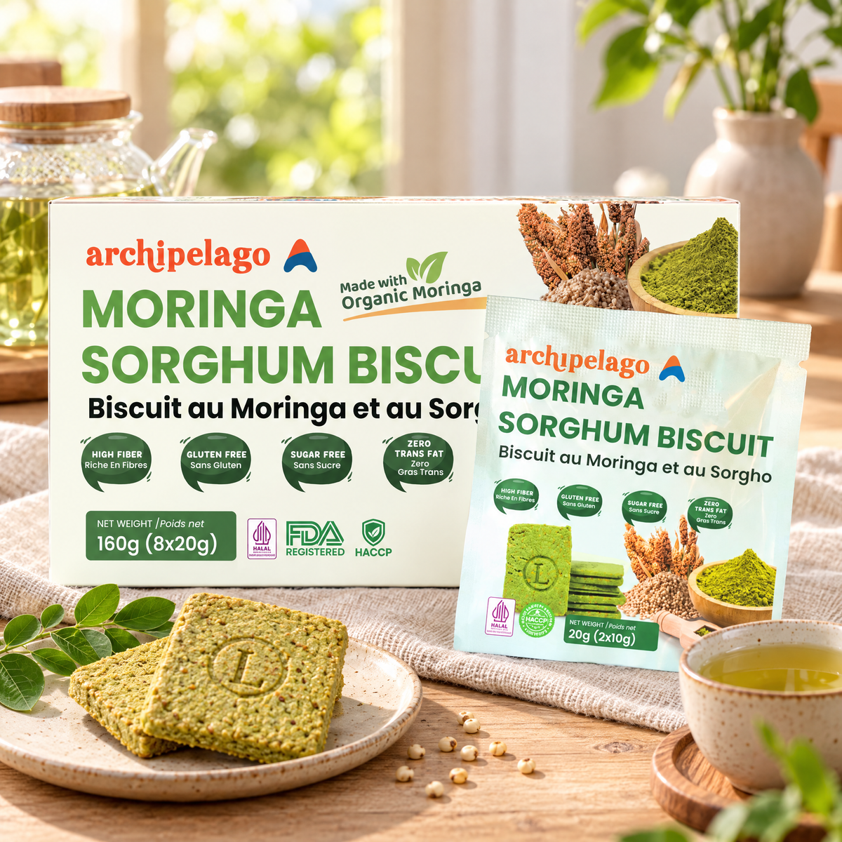 Organic Moringa Sorghum Biscuit. 160 g