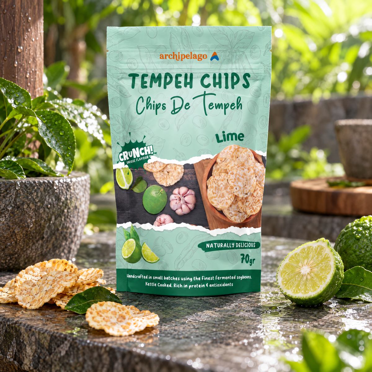 Tempeh Chips, Kaffir Lime Leaves, 70 g - Archipelago